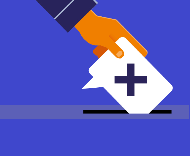 Image showing an animated hand placing a paper paper into the opening of a ballot paper