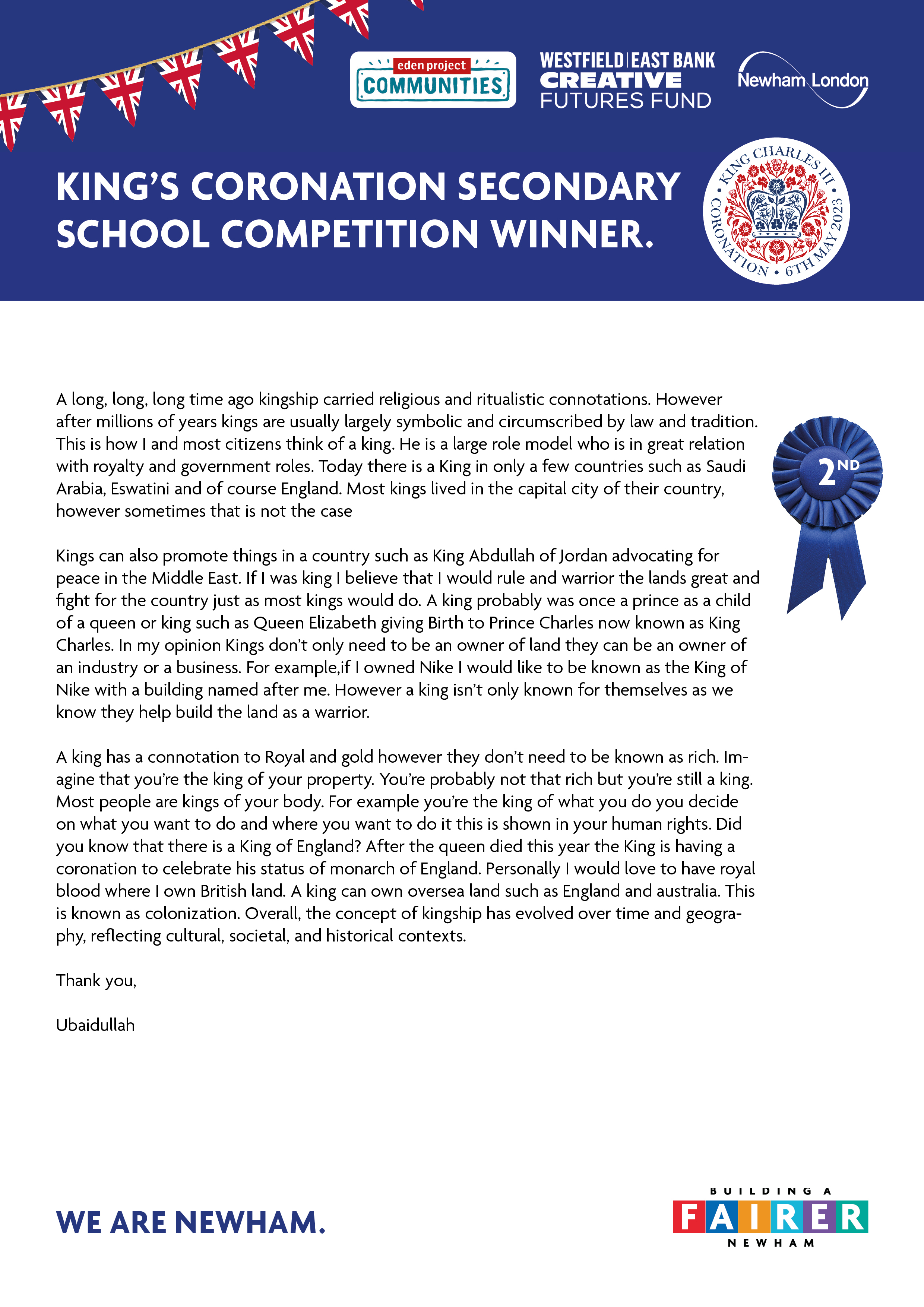 kings coronation secondary school competition winner