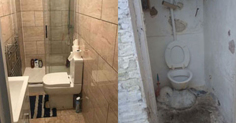 A before and after image of the bathroom