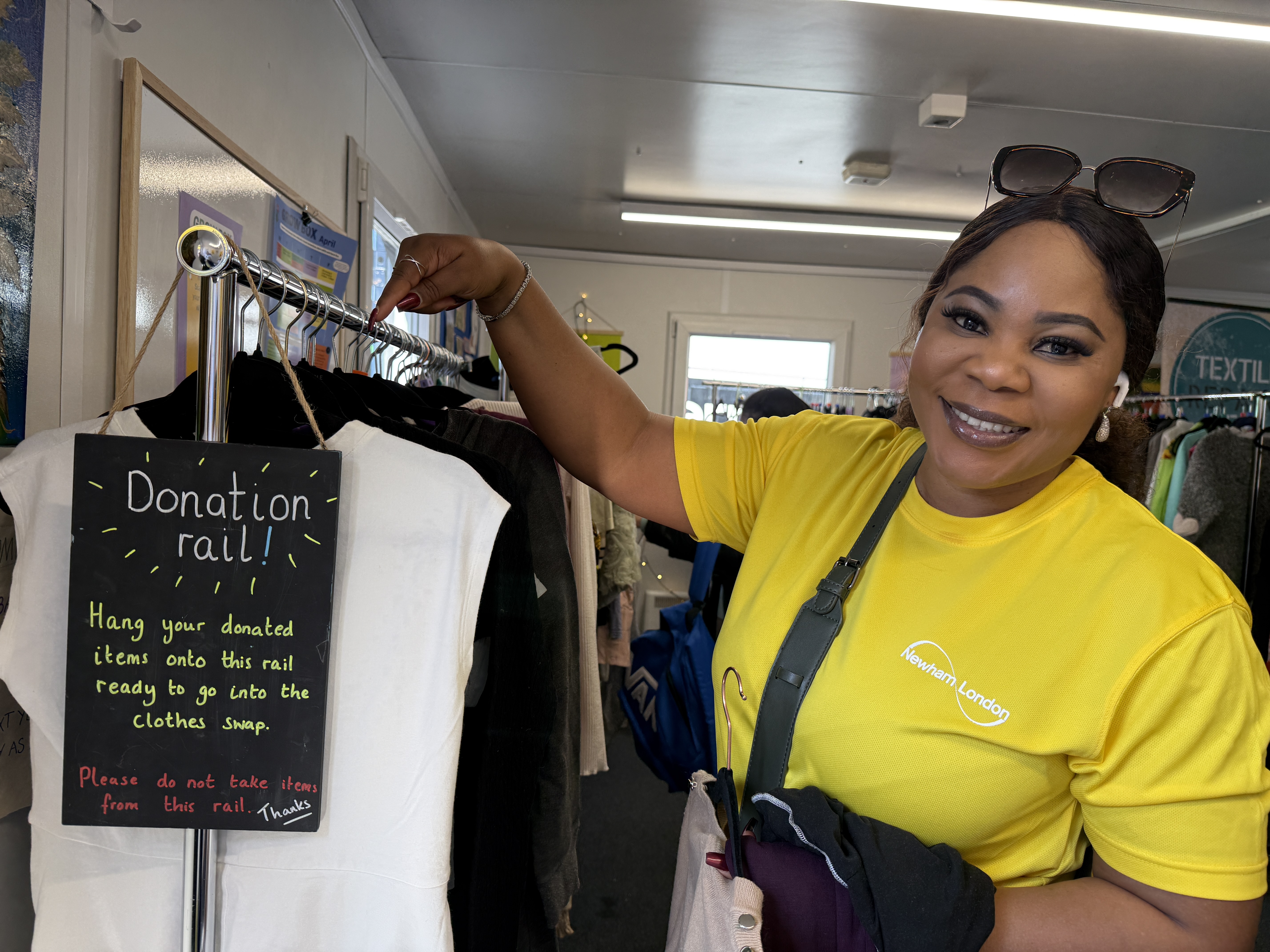 Clothes swap donation rail volunteer