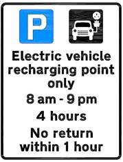 Electric vehicle recharging point only 8am to 9pm. 4 hours. No return within 1 hour.
