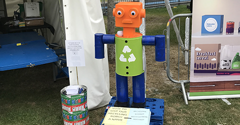 Ecobot is a mascot based on designs originally suggested by schoolchildren and developed by the Council&rsquo;s waste and recycling service.