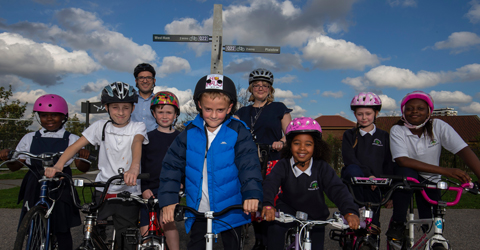 Childten on their bikes on one of the speciially designed pathways