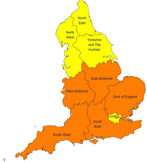 Heat alert 9 June 2023 - map of England