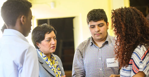 Mayor Rokshana Fiaz with young people at Durning Hall