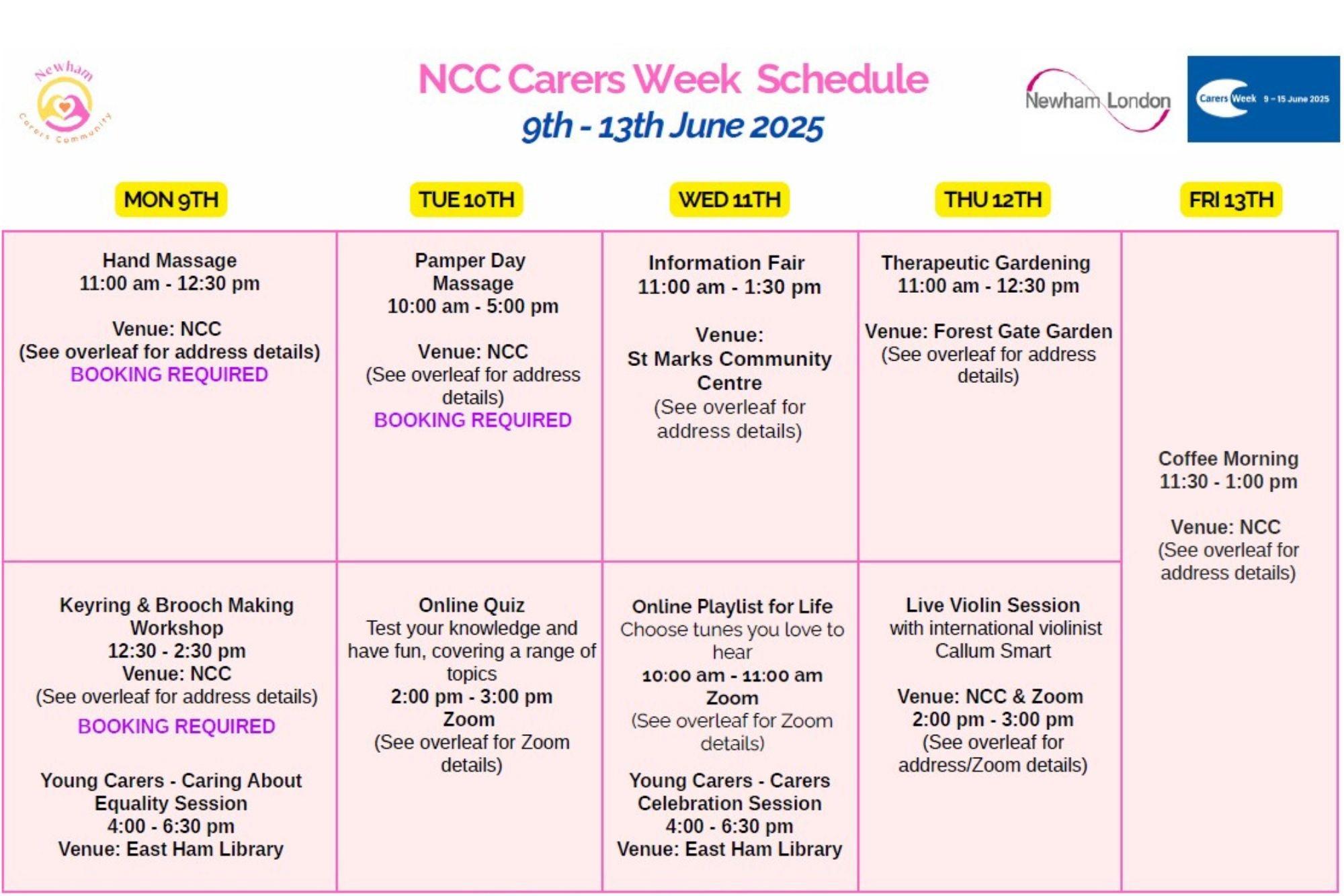 NCC Carers Week 2025 Schedule