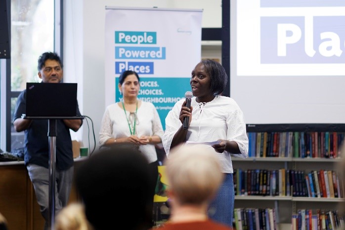 Councillor Charlene McLean, Cabinet member for Resident Engagement and Experience launches the programme’s ‘The Big Vote’ at Stratford Library. 