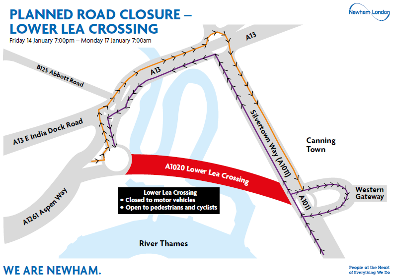 Planned road closure lower lea crossing