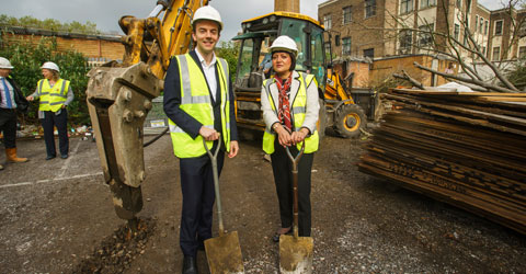 James Murray with Mayor, Rokhsana Fiaz breaking ground.