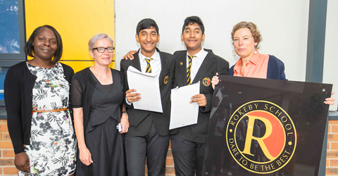 ​From left to right: Deputy Mayor Charlene McLean, Charlotte Robinson, Head of Rokeby, Twins Emmanuel and Eduardo Beltazar (holding certificates) , Cllr Julianne Marriott