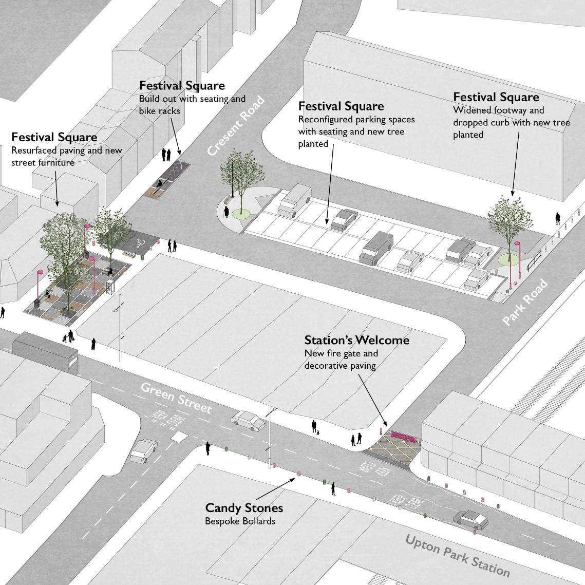 The Festival Square, Station’s Welcome and Candy Stones installations are part of the Council’s Shape Newham programme. 