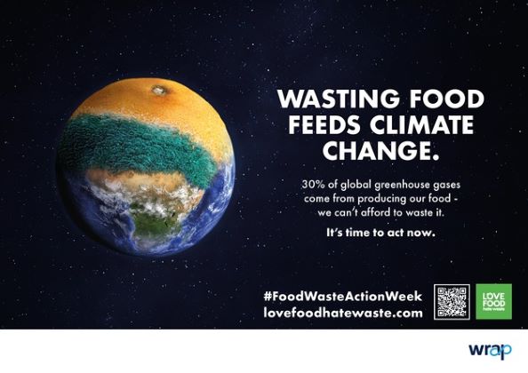 Wasting food feeds climate change. 30% of global greenhouse gases come from producing our food - we can&#039;t afford to waste it. It&#039;s time to act now. #FoodWasteActionWeek lovefoodhatewaste.com